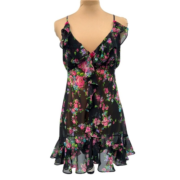 Betsy Johnson (Medium) Black Sheer Floral Baby-Doll Nightie